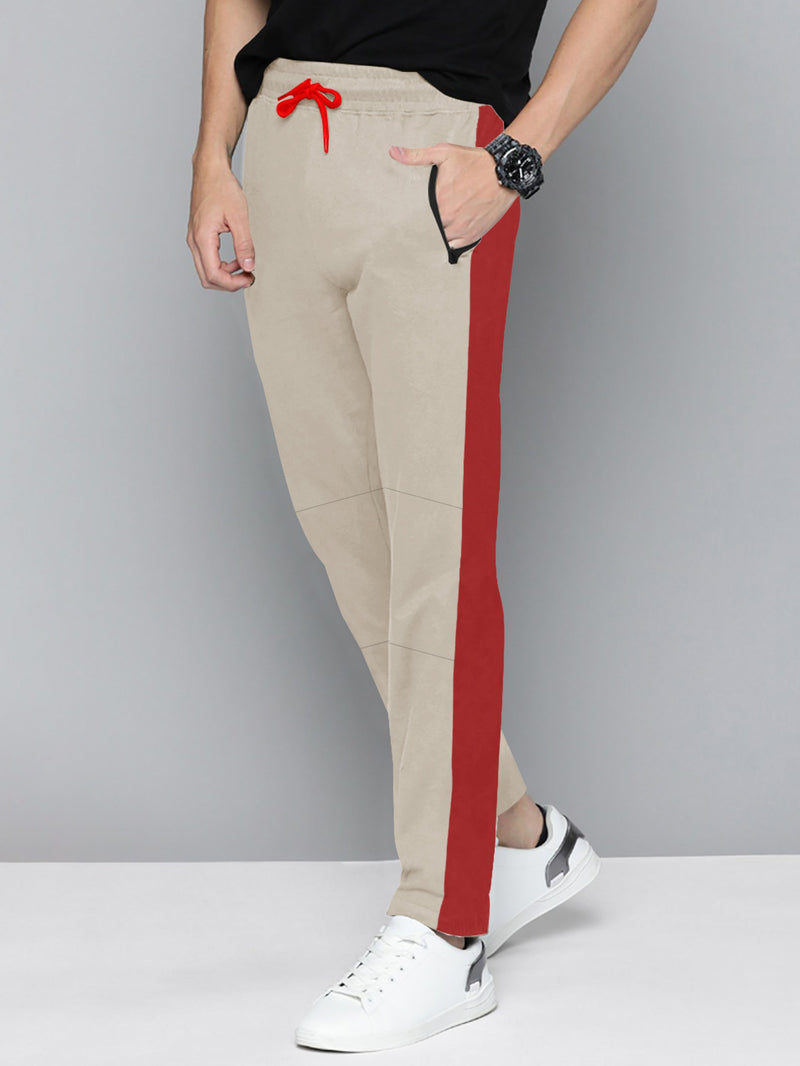 Summer Single Jersey Slim Fit Trouser For Men-Wheat With Red Stripe-RT110