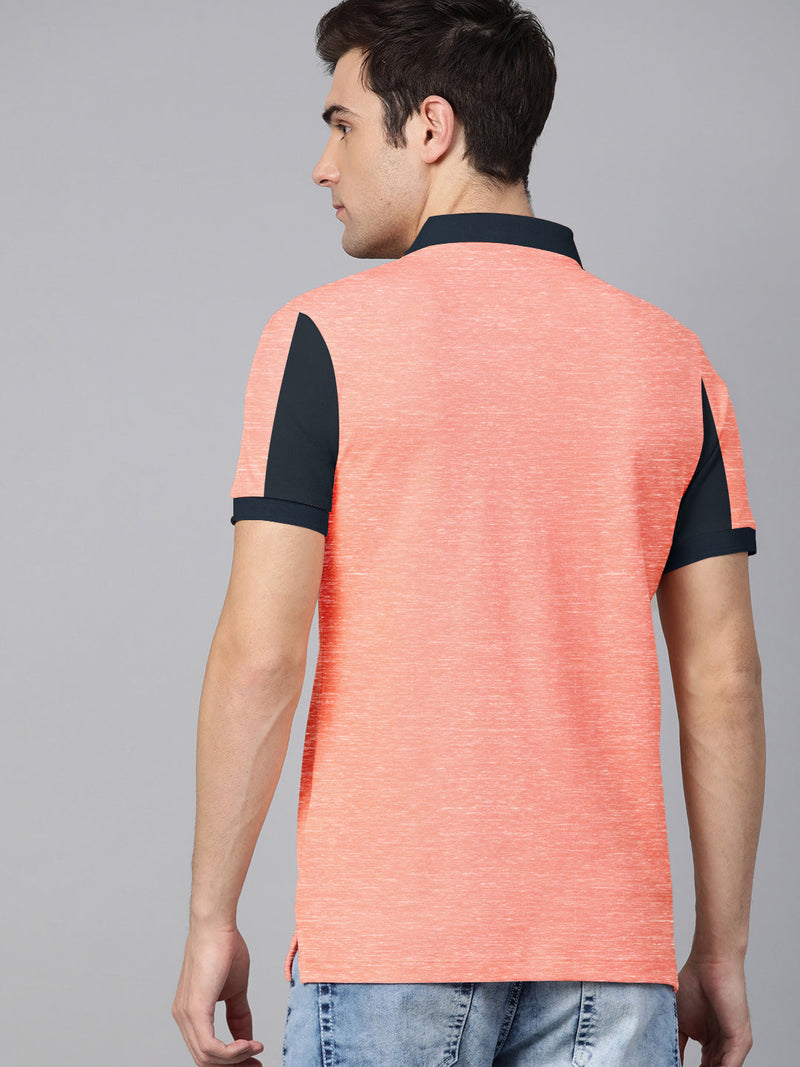 Summer Polo Shirt For Men-Light Orange Melange & Dark Navy-SP6884