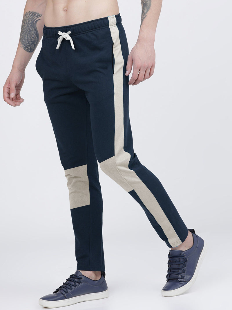 Summer Single Jersey Slim Fit Trouser For Men-Navy With Skin Pannel-RT2093