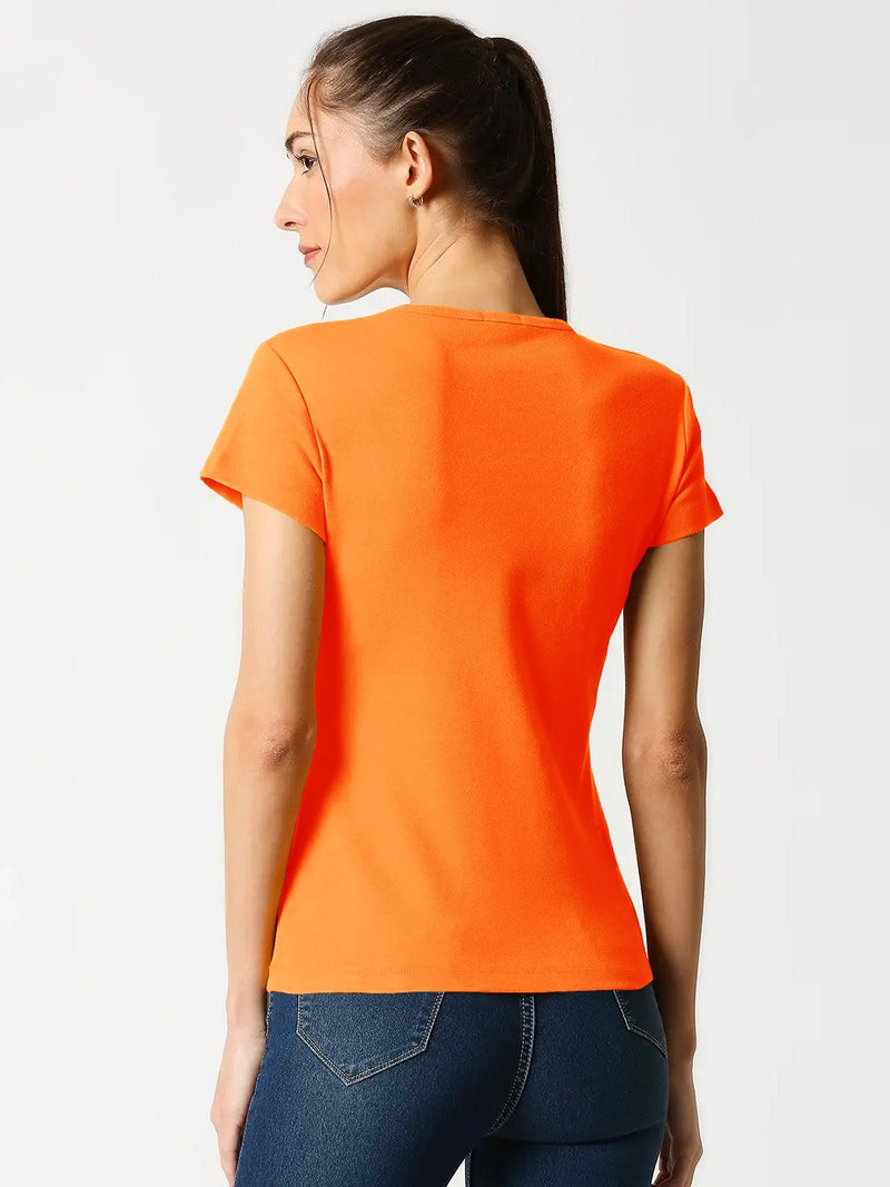 Here Kitty Cap Sleeve Crew Neck Tee Shirt For Ladies-Orange-AN2483