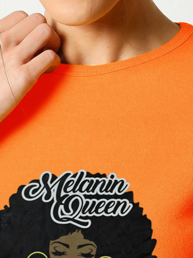Here Kitty Cap Sleeve Crew Neck Tee Shirt For Ladies-Orange-AN2483