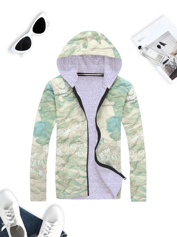 Mango Quilted Inner Fur Zipper Hoodie For Kids-Allover Floral Print-BE15475