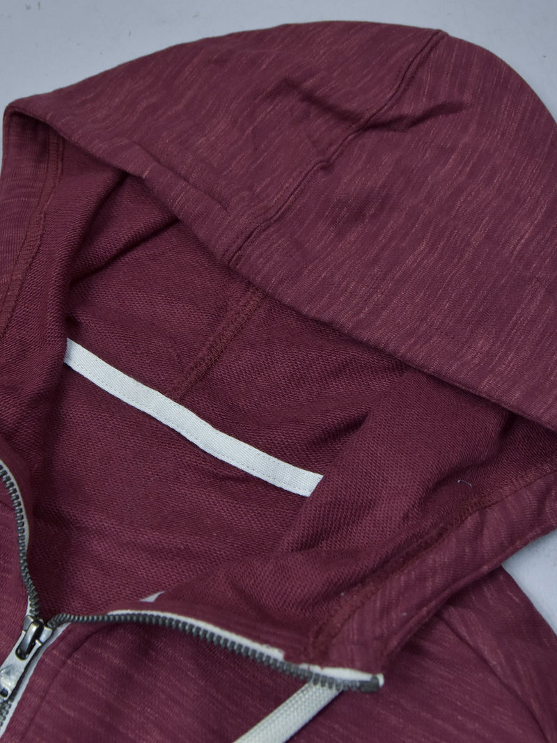 Next Terry Fleece Zipper Short Body Hoodie For Men-Maroon Melange-BR14348
