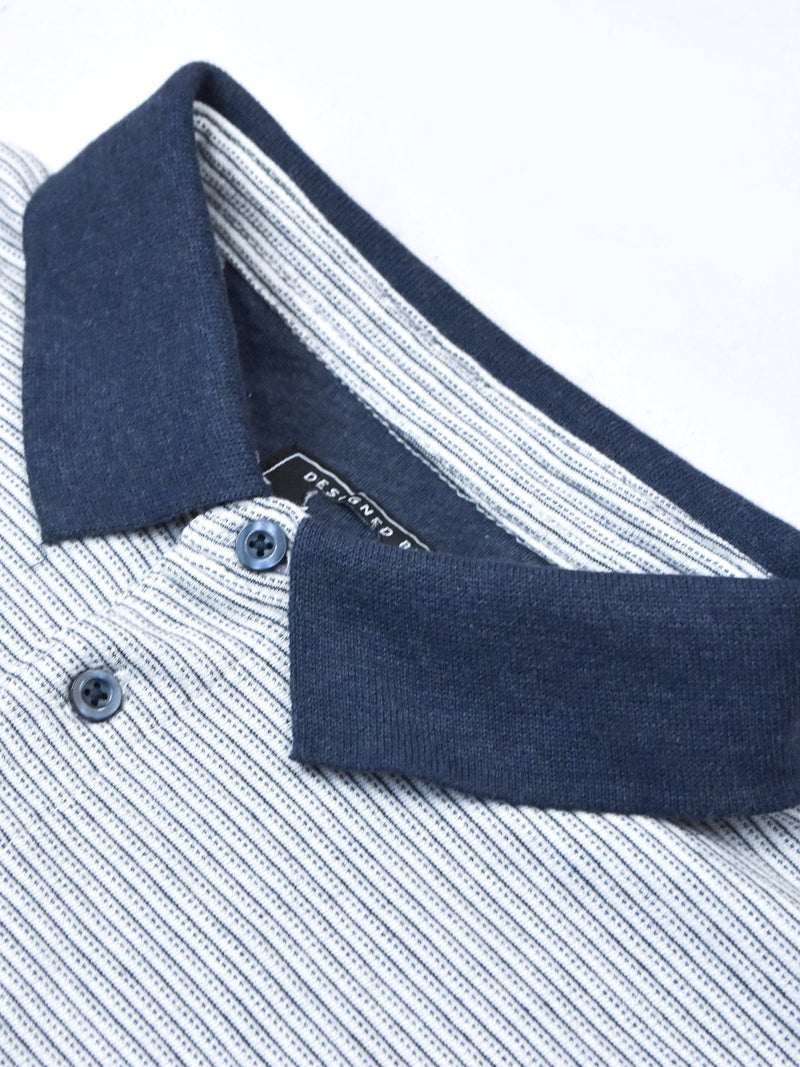 Nxt Single Jersey Half Sleeve Polo For Men-White with Allover Navy Stripe-RT804