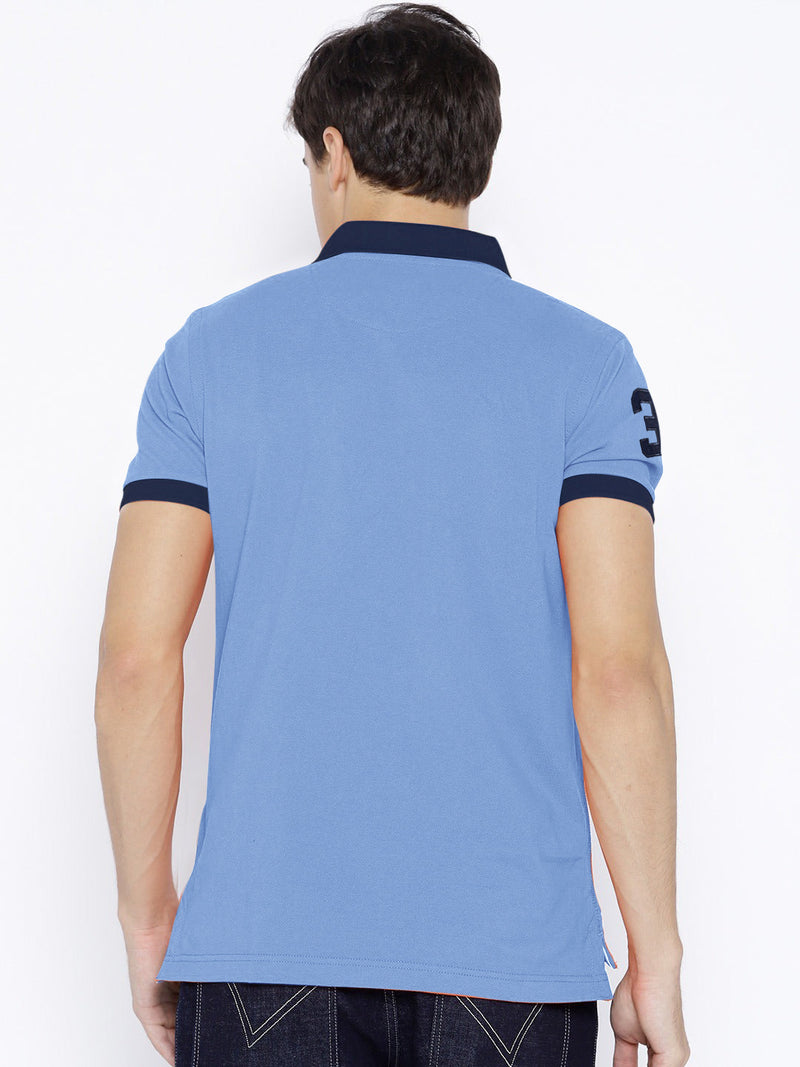 U.S.P.A Stylish Pique Summer Polo For Men-Dark Sky with White & Navy Stripe-RT787