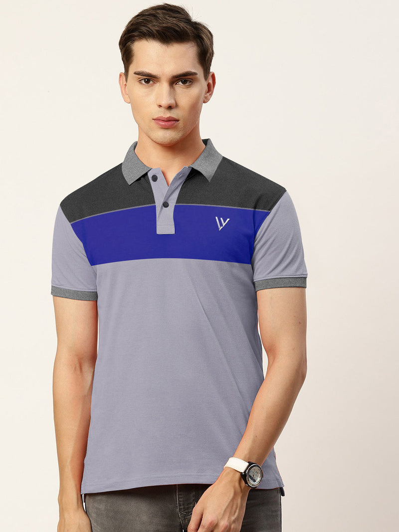 Summer Polo Shirt For Men-Slate Grey with Charcoal & Blue-RT27