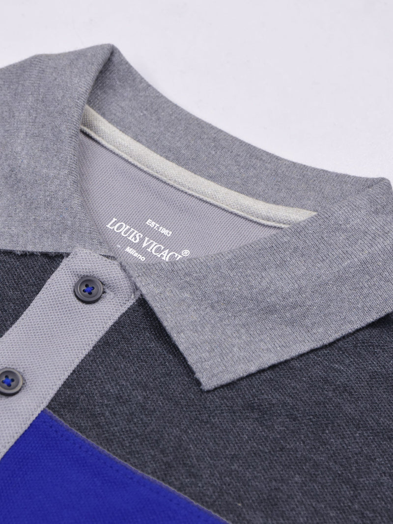 Summer Polo Shirt For Men-Slate Grey with Charcoal & Blue-RT27