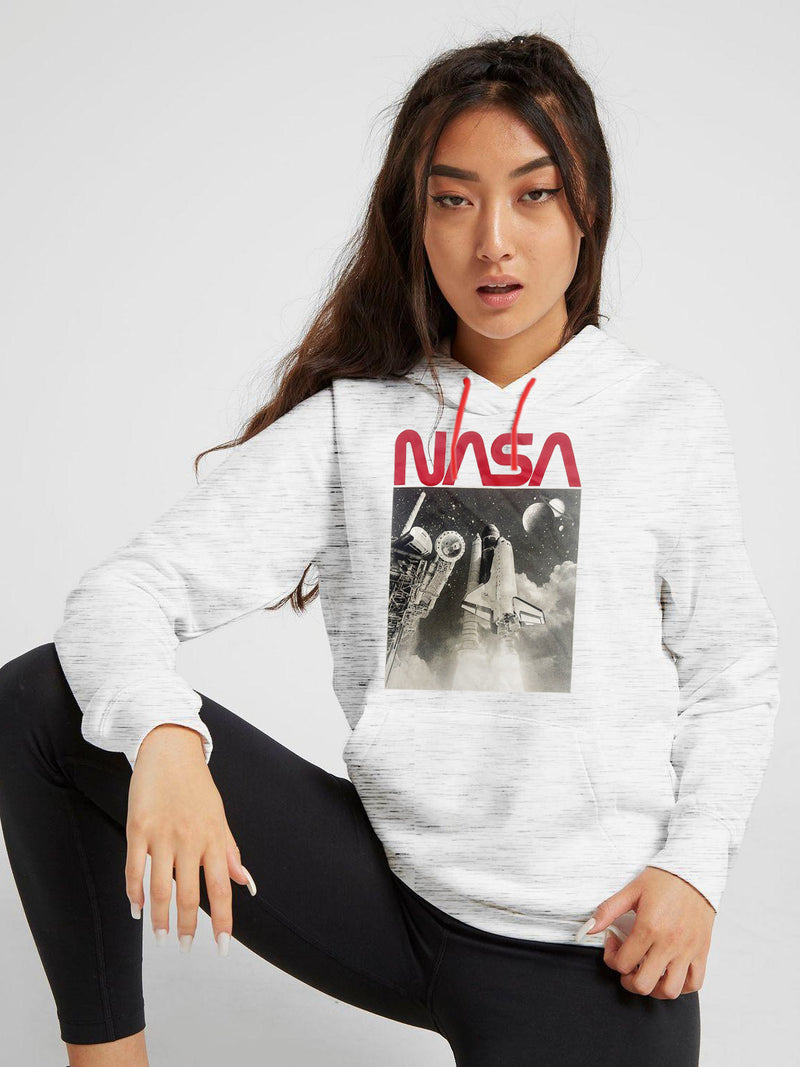 Wound up Fleece Pullover Hoodie For Women-Off White Melange-RT1085