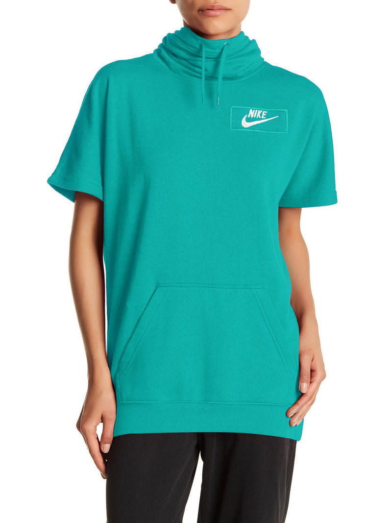 NK Fleece Short Sleeve Hoodie For Ladies-Cyan Blue-RT933