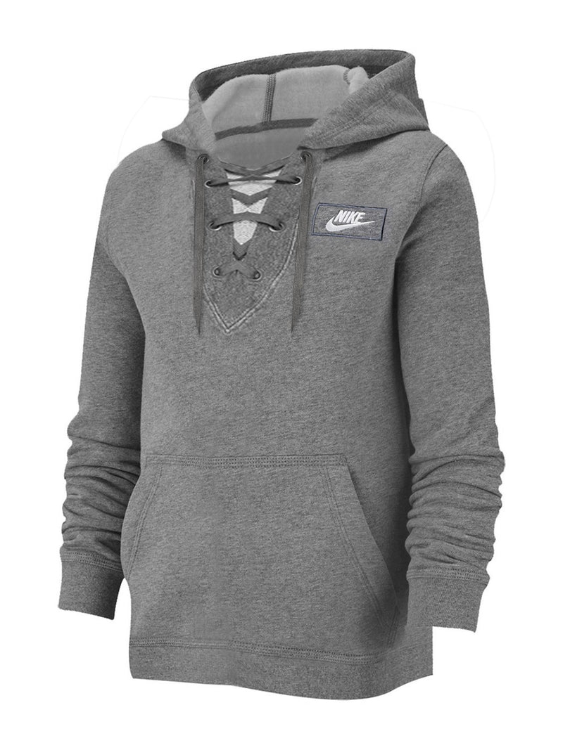 NK Terry Fleece Lace Up Hoodie For Ladies-Charcoal Melange-BE10458