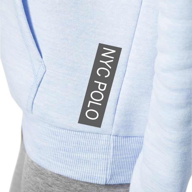 NYC Polo Fleece Cowl Neck Hoodie For Ladies-Sky Blue Melange-BE13721