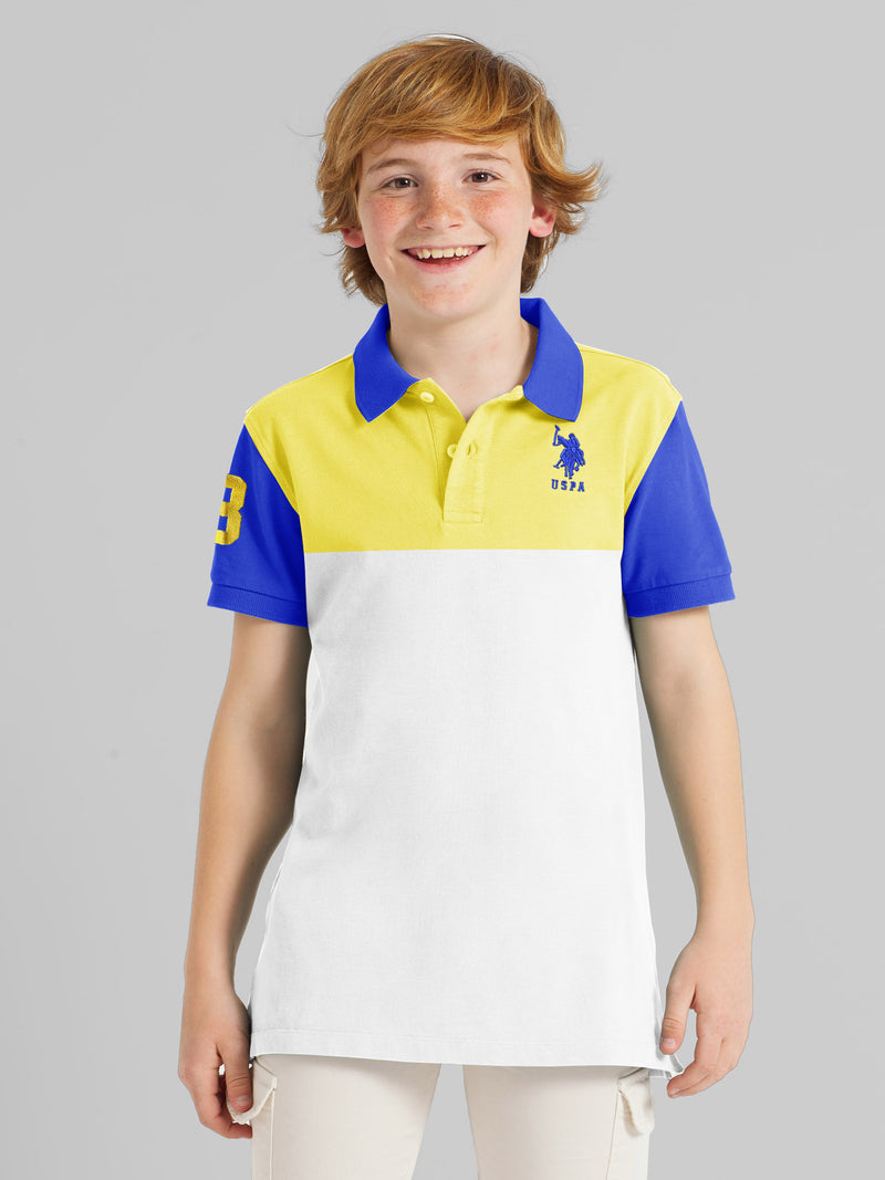 USPA Half Sleeve P.Q Polo Shirt For Kids-White & Yellow-RT1959