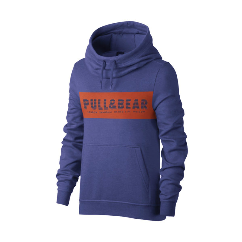 P&B Fleece Pullover Hoodie For Men-Dark Blue Melange with Orange Panel-BE13344