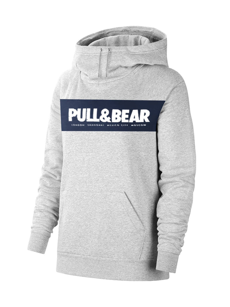 P&B Fleece Pullover Hoodie For Men-Grey Melange With Navy Panel-RT2156