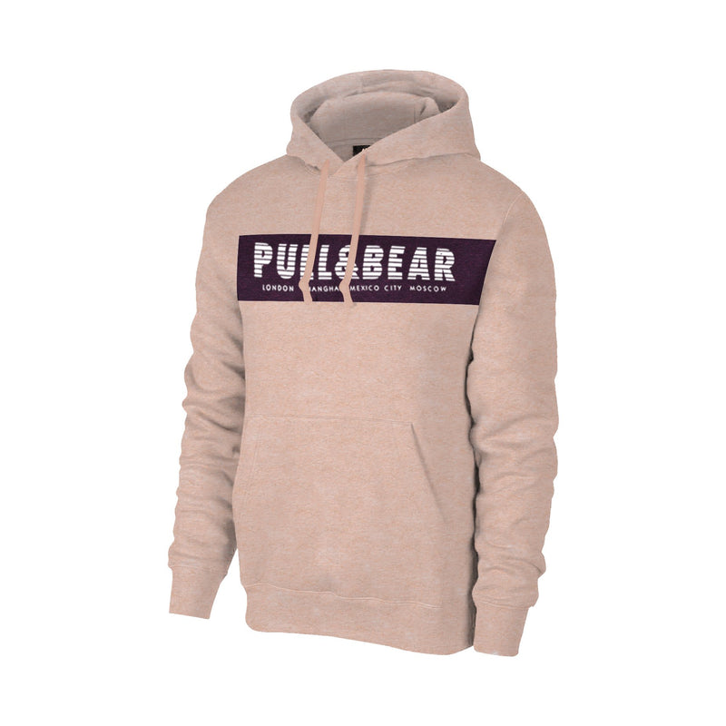 P&B Fleece Pullover Hoodie For Men-Peach Melange With Indigo Panel-BE13427
