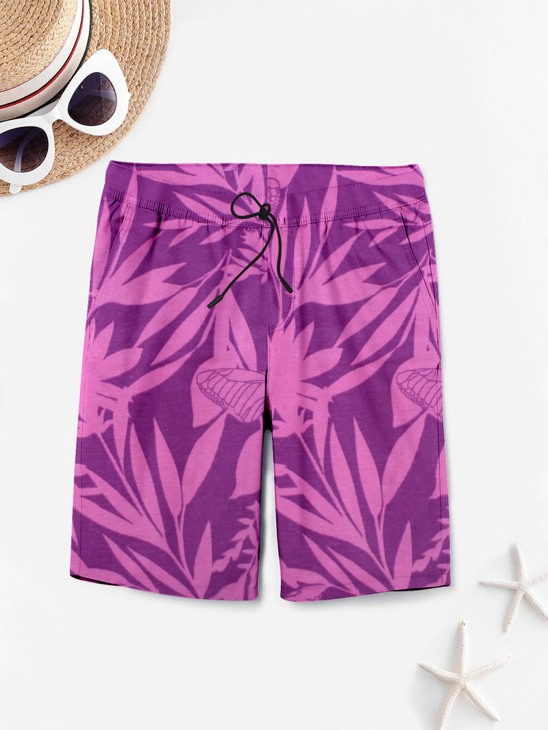Next Summer Single Jersey Short For Men-Allover Pink Leaf Print-SP8295