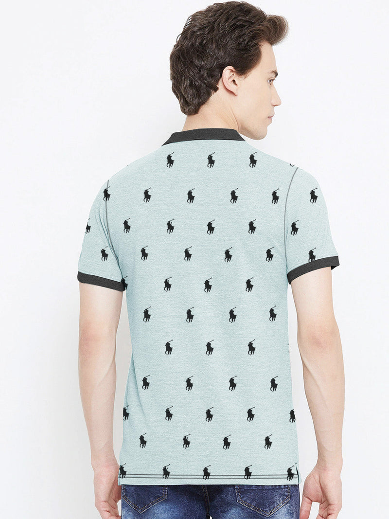 Summer Polo Shirt For Men-Light Cyan Green Melange-AN3977
