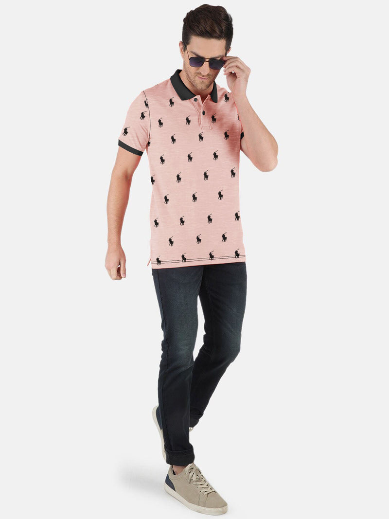 Summer Polo Shirt For Men-Light Pink Melange-AN4021