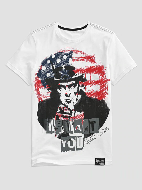 Summer Tee Shirt For Men-White With Print-AN4063