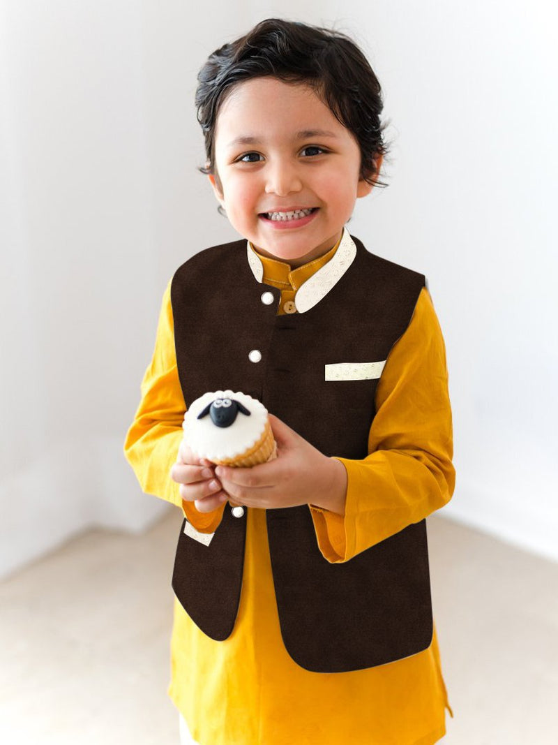 Premium Quality Stylish Velvet Waistcoat For Boys-Brown-RT952